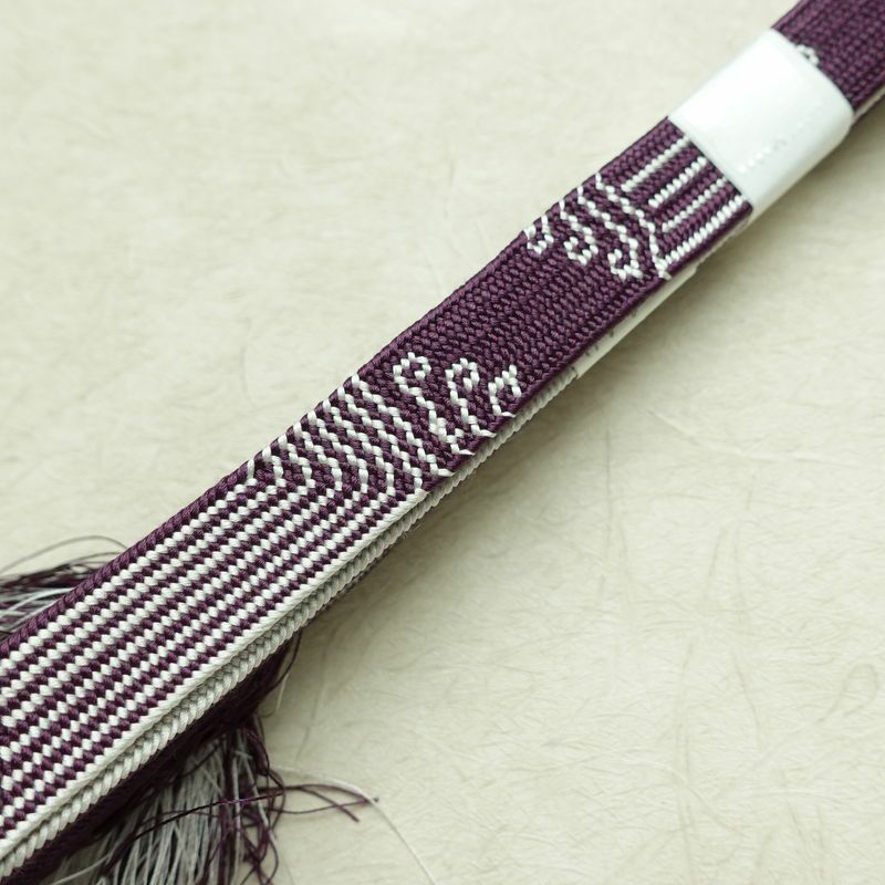 帯揚げ帯締めセット 美品 セット品 縮緬 平組 フォーマル用 正絹 木の葉・植物柄 上品 紫・藤色_画像12