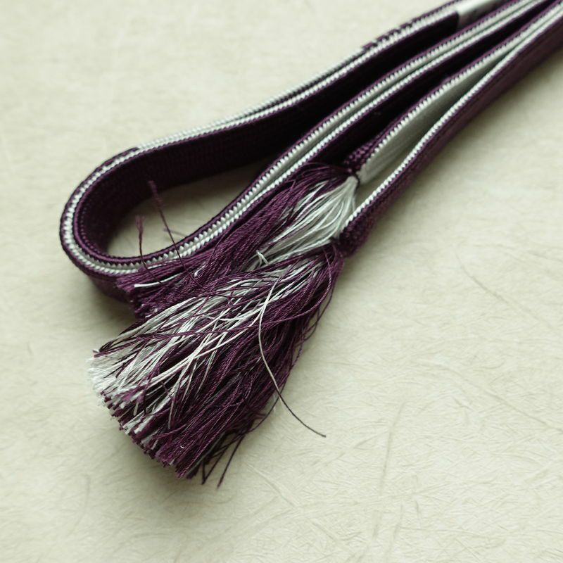 帯揚げ帯締めセット 美品 セット品 縮緬 平組 フォーマル用 正絹 木の葉・植物柄 上品 紫・藤色_画像14