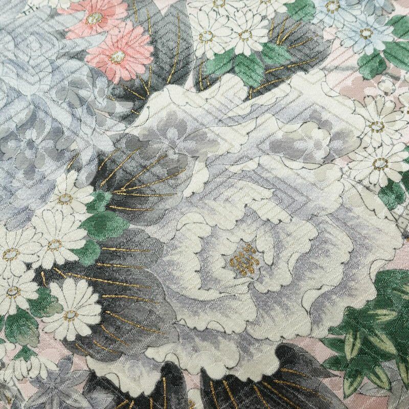 小紋 正絹 花柄 袷仕立て 身丈163cm 裄丈68.5cm リサイクル着物 着物 金彩 ピンク_画像7