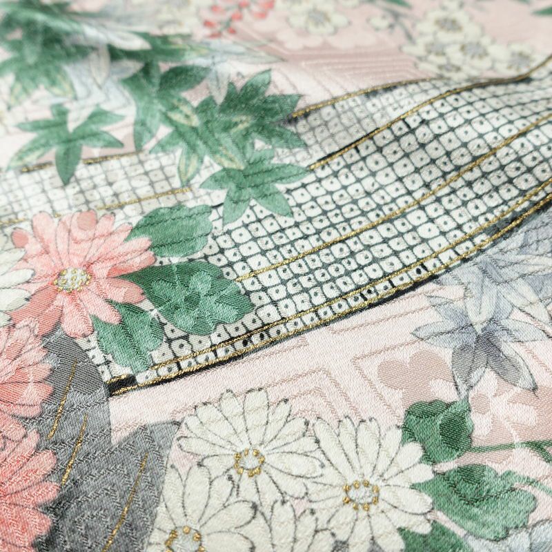 小紋 正絹 花柄 袷仕立て 身丈163cm 裄丈68.5cm リサイクル着物 着物 金彩 ピンク_画像8