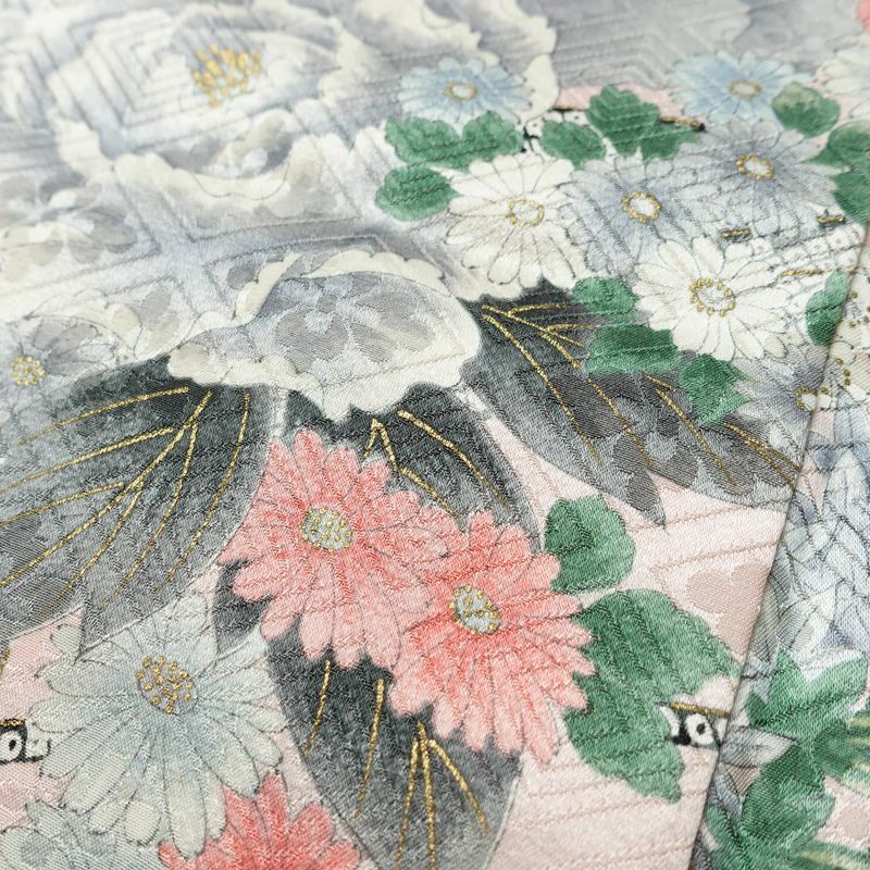 小紋 正絹 花柄 袷仕立て 身丈163cm 裄丈68.5cm リサイクル着物 着物 金彩 ピンク_画像10