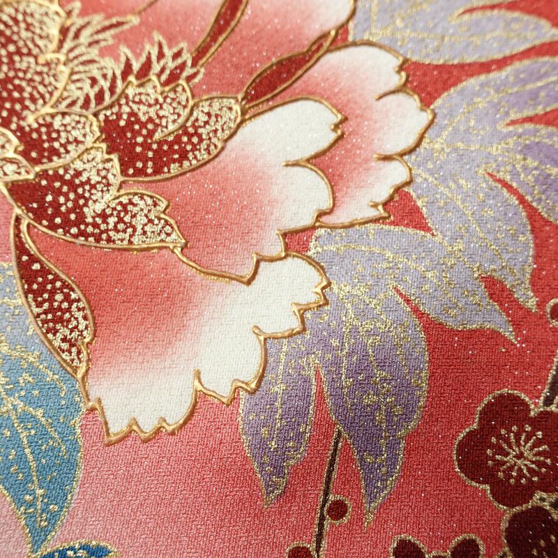 振袖 正絹 古典柄 伊達衿付き 袷仕立て 身丈166cm 裄丈67cm リサイクル着物 着物 箔 金彩 成人式 二十歳 二十歳の集い 盛り上げ箔 梅 赤・朱_画像11