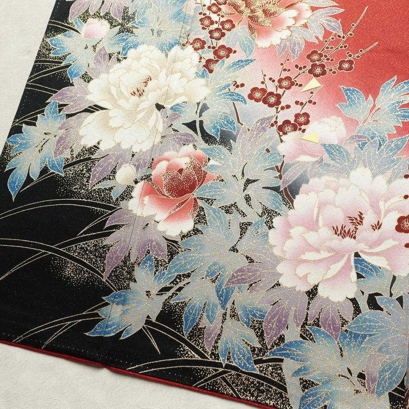 振袖 正絹 古典柄 伊達衿付き 袷仕立て 身丈166cm 裄丈67cm リサイクル着物 着物 箔 金彩 成人式 二十歳 二十歳の集い 盛り上げ箔 梅 赤・朱_画像14