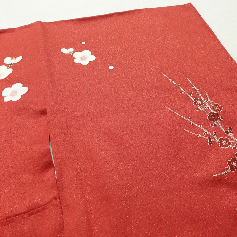 振袖 正絹 古典柄 伊達衿付き 袷仕立て 身丈166cm 裄丈67cm リサイクル着物 着物 箔 金彩 成人式 二十歳 二十歳の集い 盛り上げ箔 梅 赤・朱_画像16