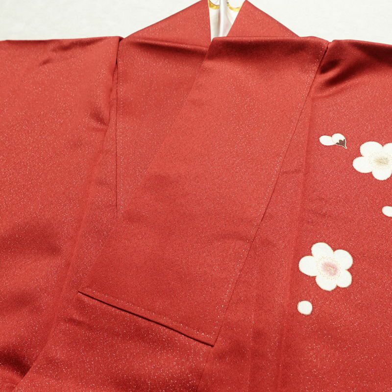 振袖 正絹 古典柄 伊達衿付き 袷仕立て 身丈166cm 裄丈67cm リサイクル着物 着物 箔 金彩 成人式 二十歳 二十歳の集い 盛り上げ箔 梅 赤・朱_画像18