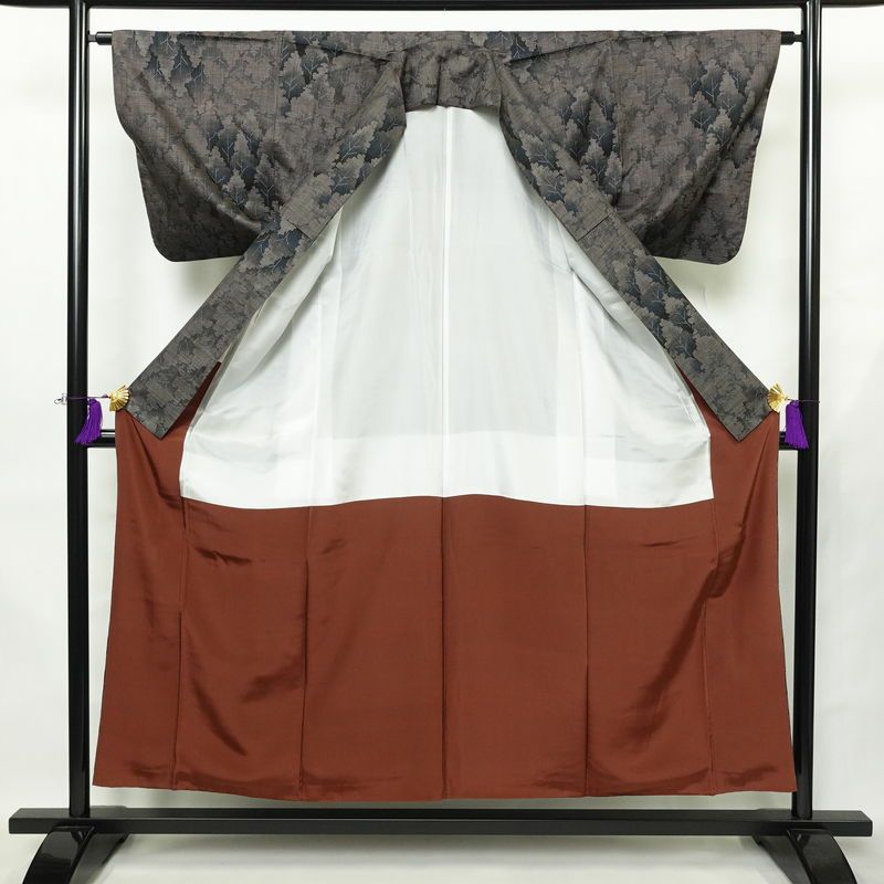 大島紬 正絹 風景柄 袷仕立て 身丈154cm 裄丈63cm リサイクル着物 着物 茶_画像3