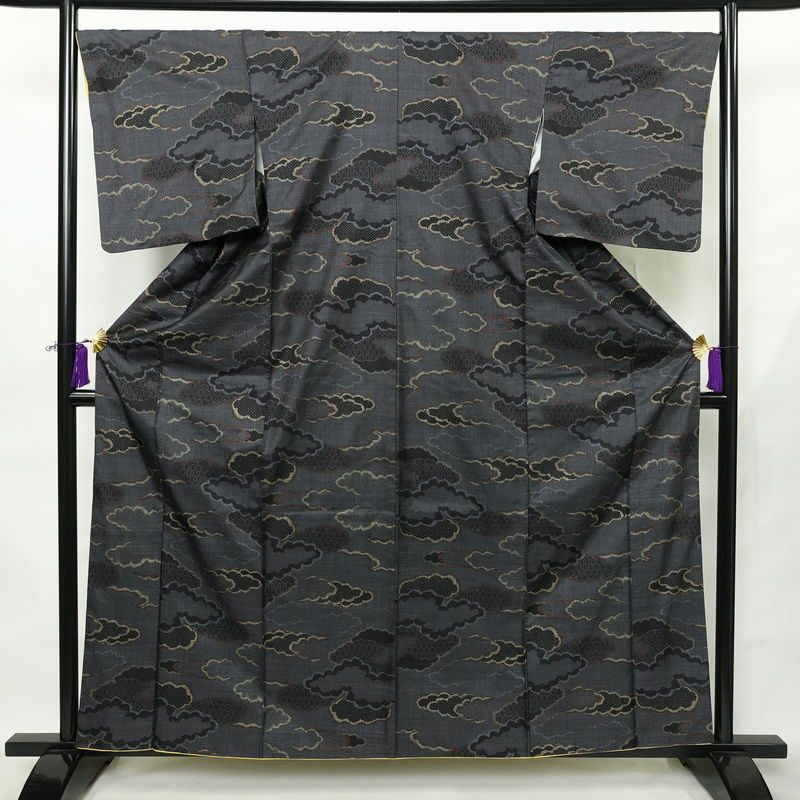 紬 正絹 雲柄 袷仕立て 身丈160.5cm 裄丈67cm リサイクル着物 着物 青・紺_画像1