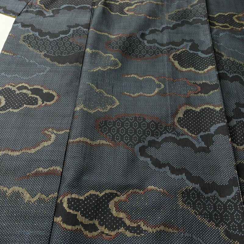 紬 正絹 雲柄 袷仕立て 身丈160.5cm 裄丈67cm リサイクル着物 着物 青・紺_画像5