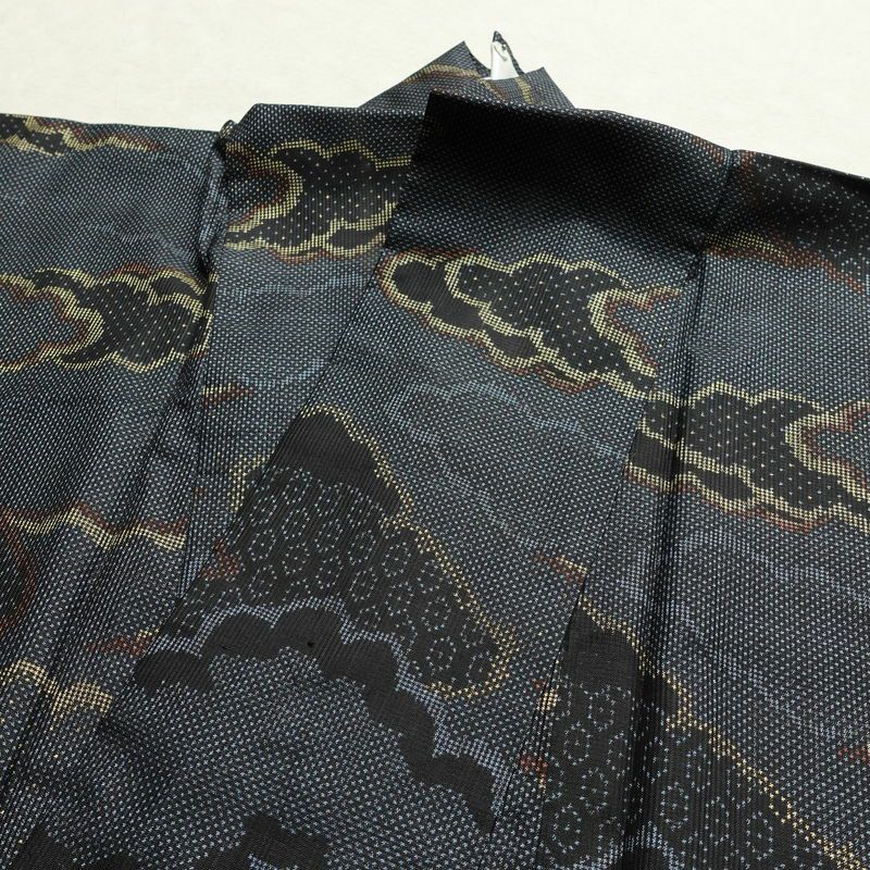 紬 正絹 雲柄 袷仕立て 身丈160.5cm 裄丈67cm リサイクル着物 着物 青・紺_画像15