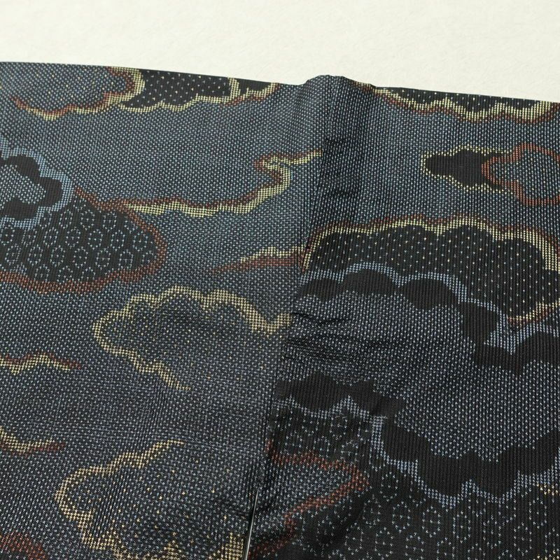 紬 正絹 雲柄 袷仕立て 身丈160.5cm 裄丈67cm リサイクル着物 着物 青・紺_画像20