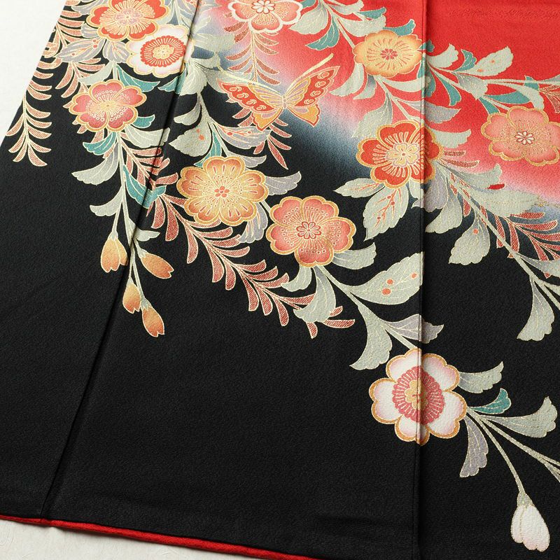 振袖 正絹 花柄 袷仕立て 身丈164cm 裄丈65.5cm リサイクル着物 着物 箔 金彩 成人式 二十歳 二十歳の集い 赤・朱_画像4