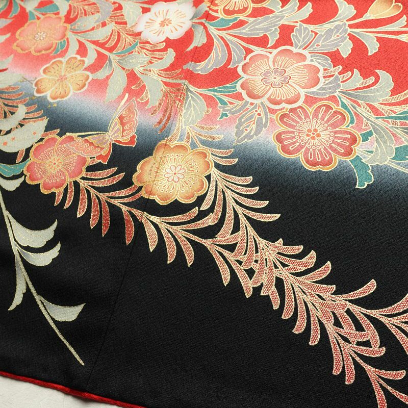 振袖 正絹 花柄 袷仕立て 身丈164cm 裄丈65.5cm リサイクル着物 着物 箔 金彩 成人式 二十歳 二十歳の集い 赤・朱_画像13