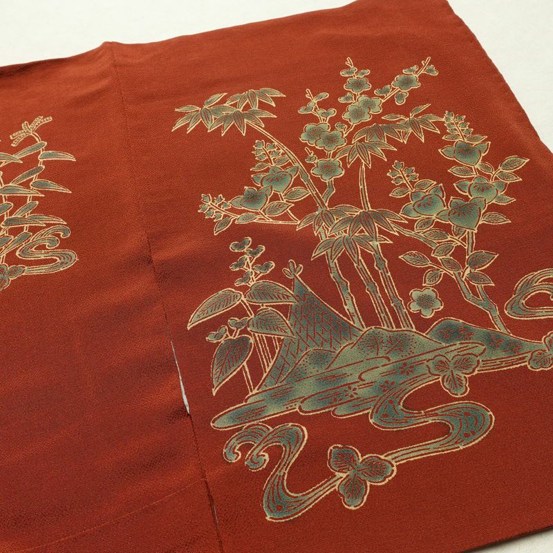 付け下げ 宮内庁御用達 赤城右堂 落款入り 縮緬 一つ紋付き 正絹 風景柄 袷仕立て 身丈156cm 裄丈64cm リサイクル着物 着物 モダン 茶_画像14