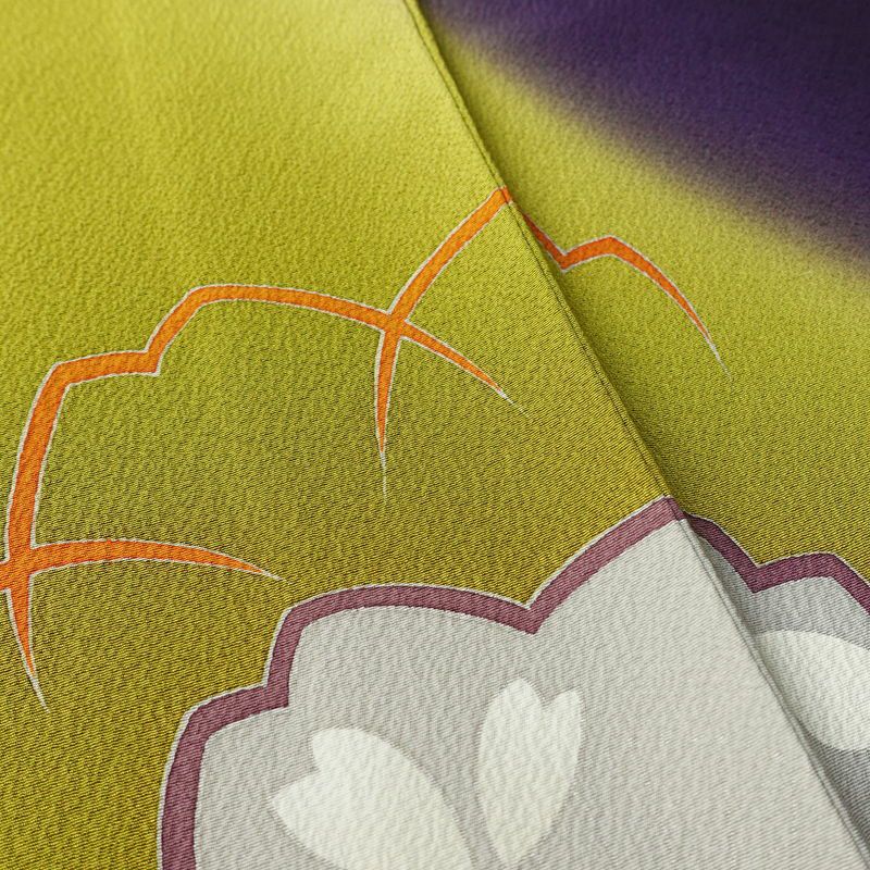 振袖 marieclaire 縮緬 正絹 花柄 袷仕立て 身丈170cm 裄丈68cm リサイクル着物 着物 成人式 二十歳 二十歳の集い モダン 桜 紫・藤色_画像10