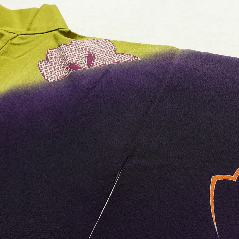 振袖 marieclaire 縮緬 正絹 花柄 袷仕立て 身丈170cm 裄丈68cm リサイクル着物 着物 成人式 二十歳 二十歳の集い モダン 桜 紫・藤色_画像19