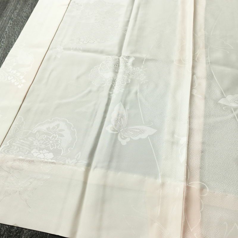 長襦袢 良品 振袖用 正絹 古典柄 袖無双・胴抜き 身丈124cm 裄丈65cm 蝶 リサイクル着物 ピンク_画像4