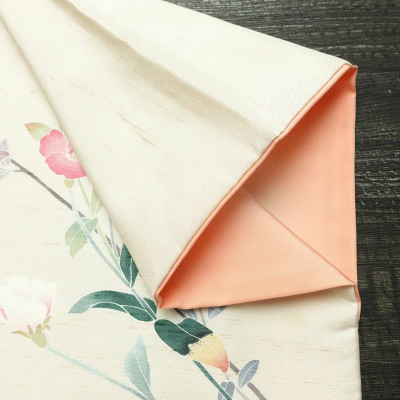 訪問着 加賀友禅 紬訪問着 元子 落款入り 正絹 花柄 袷仕立て 身丈160.5cm 裄丈68cm リサイクル着物 一部しつけ糸付き 着物 紬地 クリーム_画像16