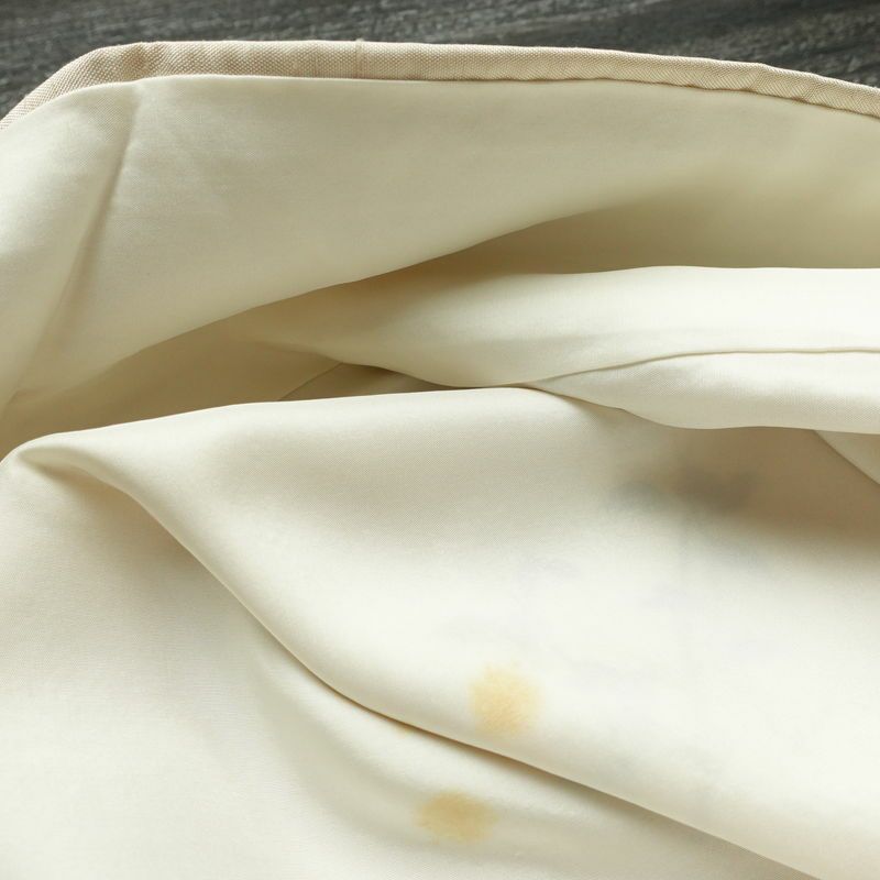 訪問着 加賀友禅 紬訪問着 元子 落款入り 正絹 花柄 袷仕立て 身丈160.5cm 裄丈68cm リサイクル着物 一部しつけ糸付き 着物 紬地 クリーム_画像21