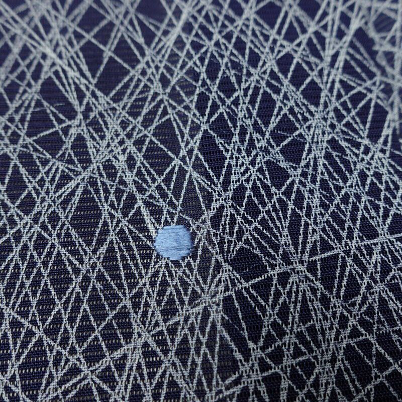 盛夏 付け下げ 絽 良品 しつけ糸付き 夏用 正絹 木の葉・植物柄 単衣仕立て 身丈163cm 裄丈68.5cm リサイクル着物 付下 着物 刺繍 薄物 青・紺_画像8