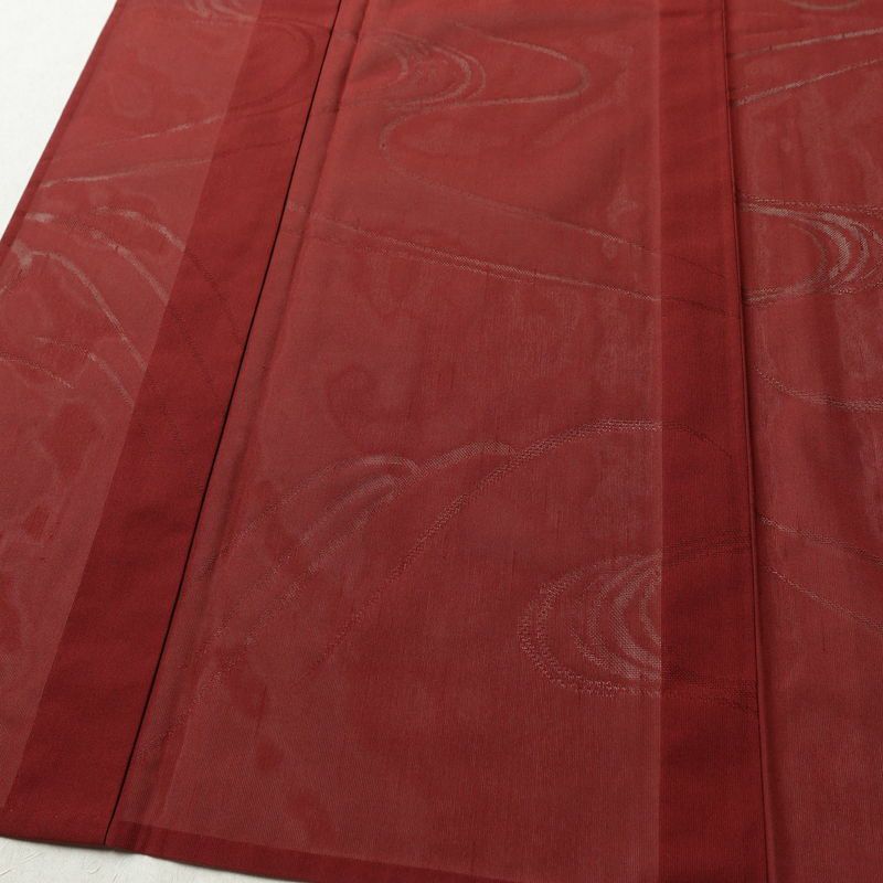 盛夏 紗 しつけ糸付き 正絹 流水・波柄 単衣仕立て 身丈163.5cm 裄丈65.5cm リサイクル着物 着物 薄物 赤・朱_画像4