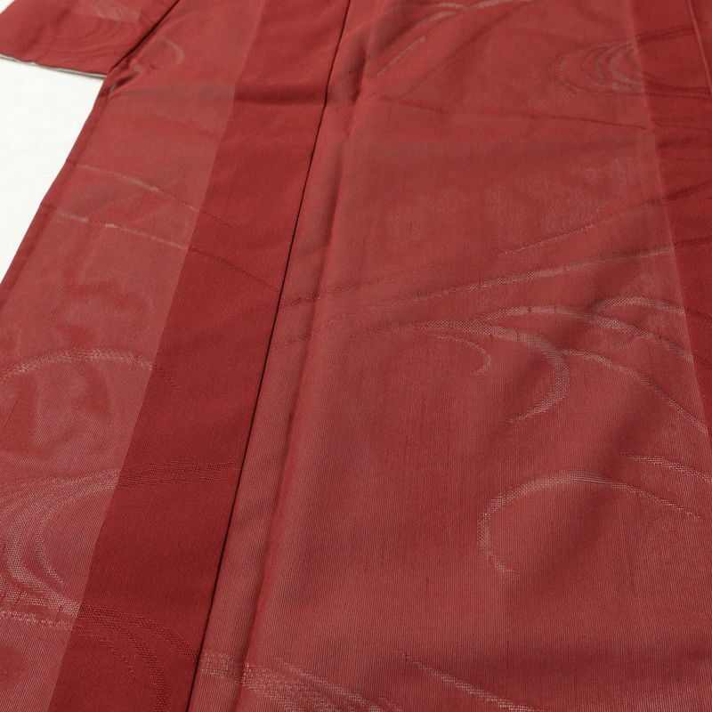 盛夏 紗 しつけ糸付き 正絹 流水・波柄 単衣仕立て 身丈163.5cm 裄丈65.5cm リサイクル着物 着物 薄物 赤・朱_画像5