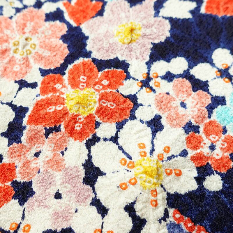 小紋 伊達衿付き 絞り 正絹 花柄 袷仕立て 身丈162cm 裄丈67.5cm リサイクル着物 着物 青・紺_画像10