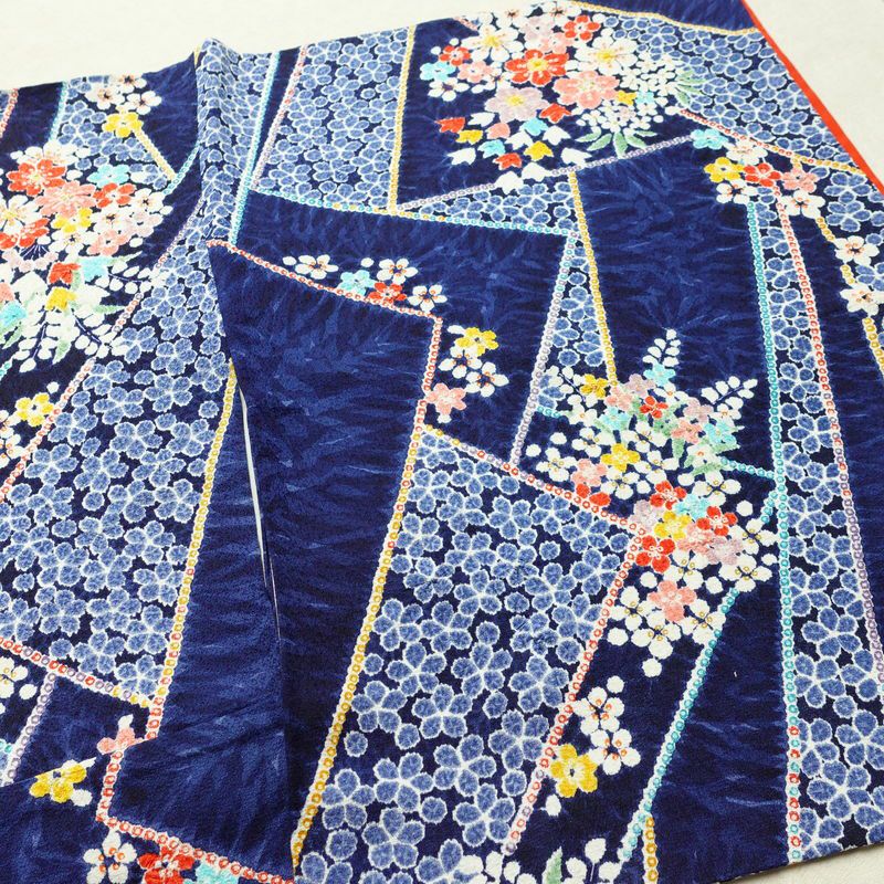 小紋 伊達衿付き 絞り 正絹 花柄 袷仕立て 身丈162cm 裄丈67.5cm リサイクル着物 着物 青・紺_画像12