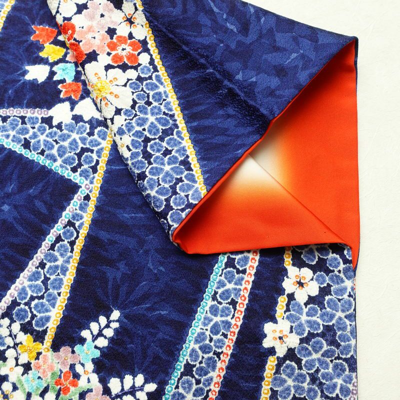 小紋 伊達衿付き 絞り 正絹 花柄 袷仕立て 身丈162cm 裄丈67.5cm リサイクル着物 着物 青・紺_画像13