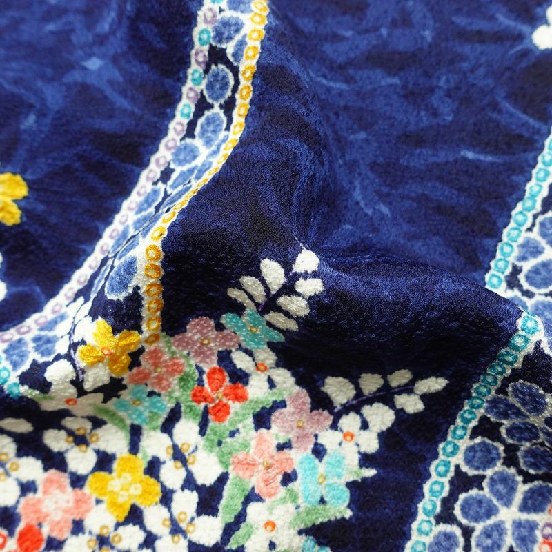 小紋 伊達衿付き 絞り 正絹 花柄 袷仕立て 身丈162cm 裄丈67.5cm リサイクル着物 着物 青・紺_画像21