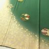 色留袖 松尾光琳 落款入り 縮緬 一つ紋付き 正絹 木の葉・植物柄 袷仕立て 身丈170cm 裄丈69.5cm リサイクル着物 着物 箔 共八掛 金彩 緑・うぐいす色_画像4