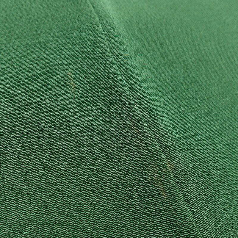 色留袖 松尾光琳 落款入り 縮緬 一つ紋付き 正絹 木の葉・植物柄 袷仕立て 身丈170cm 裄丈69.5cm リサイクル着物 着物 箔 共八掛 金彩 緑・うぐいす色_画像12