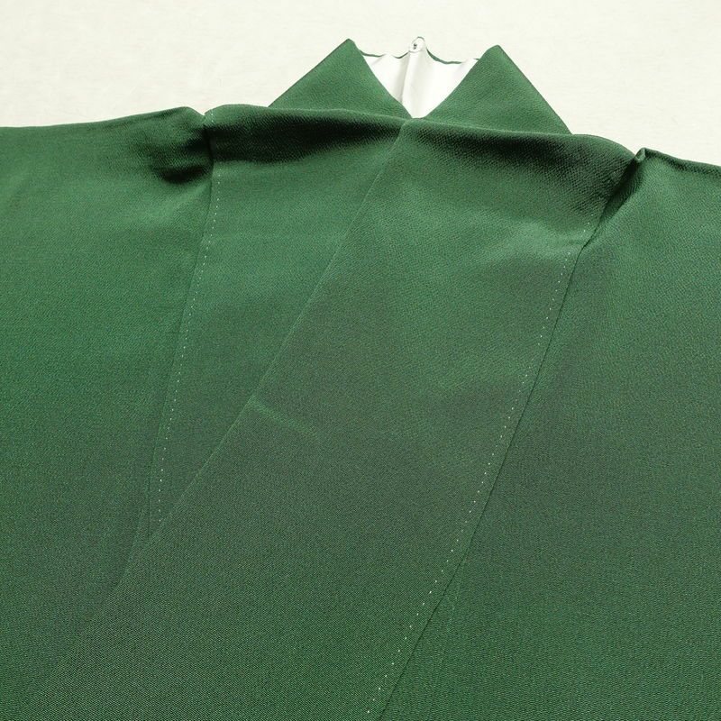 色留袖 松尾光琳 落款入り 縮緬 一つ紋付き 正絹 木の葉・植物柄 袷仕立て 身丈170cm 裄丈69.5cm リサイクル着物 着物 箔 共八掛 金彩 緑・うぐいす色_画像18