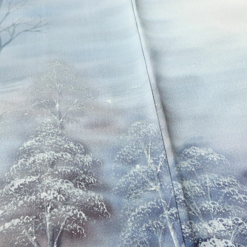 付け下げ 一つ紋付き 正絹 風景柄 袷仕立て 身丈165cm 裄丈66.5cm リサイクル着物 一部しつけ糸付き 着物 ピンク_画像8