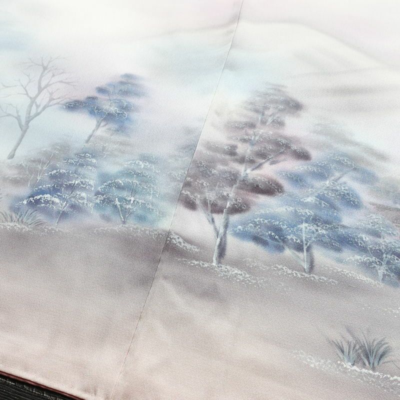 付け下げ 一つ紋付き 正絹 風景柄 袷仕立て 身丈165cm 裄丈66.5cm リサイクル着物 一部しつけ糸付き 着物 ピンク_画像9