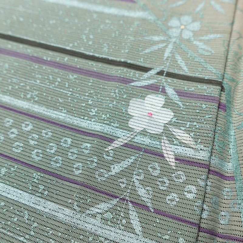 盛夏 絽 付け下げ 正絹 花柄 単衣仕立て 身丈162.5cm 裄丈67cm リサイクル着物 着物 箔 薄物 モダン ベージュ_画像7