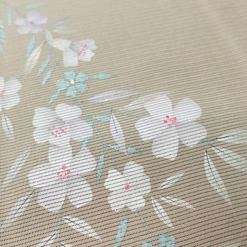 盛夏 絽 付け下げ 正絹 花柄 単衣仕立て 身丈162.5cm 裄丈67cm リサイクル着物 着物 箔 薄物 モダン ベージュ_画像8