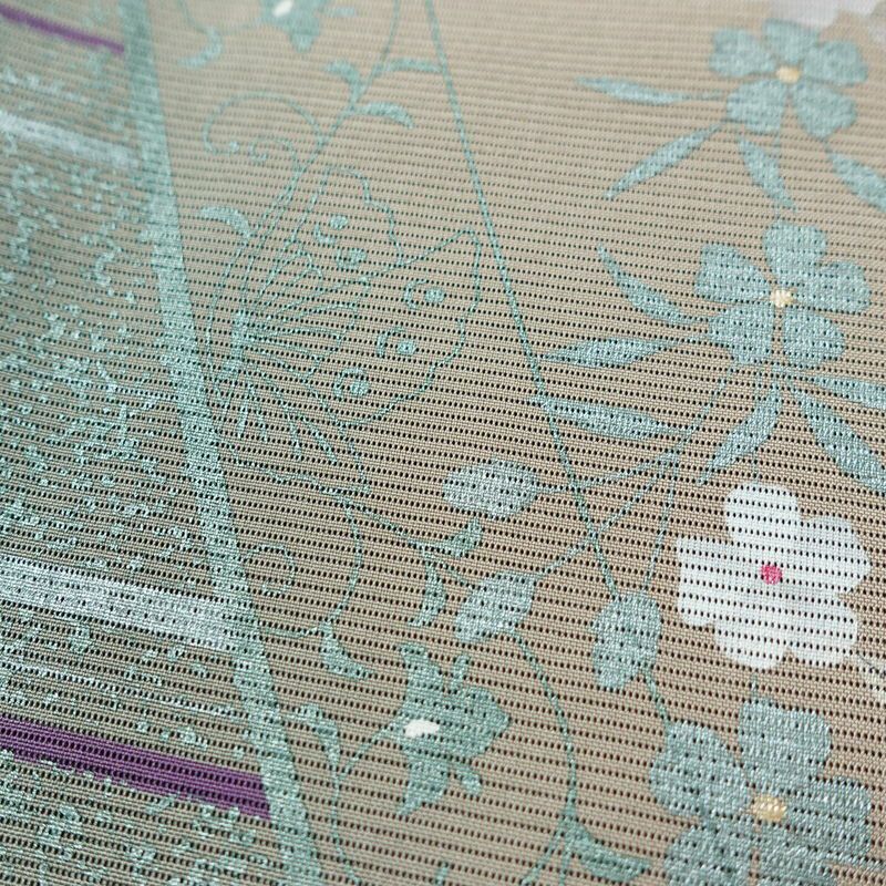 盛夏 絽 付け下げ 正絹 花柄 単衣仕立て 身丈162.5cm 裄丈67cm リサイクル着物 着物 箔 薄物 モダン ベージュ_画像9