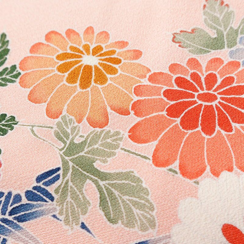 付け下げ 縮緬 一つ紋付き 伊達衿付き 正絹 花柄 袷仕立て 身丈160.5cm 裄丈65.5cm リサイクル着物 着物 入学式 七五三 フォーマル 菊 ピンク_画像7