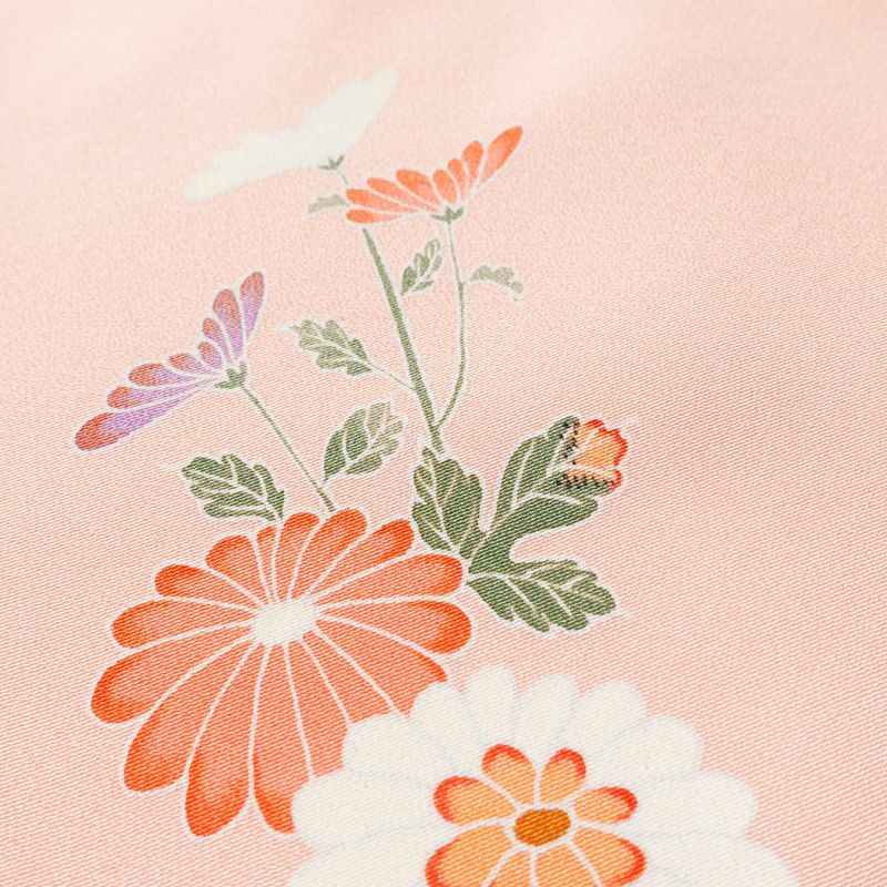 付け下げ 縮緬 一つ紋付き 伊達衿付き 正絹 花柄 袷仕立て 身丈160.5cm 裄丈65.5cm リサイクル着物 着物 入学式 七五三 フォーマル 菊 ピンク_画像15