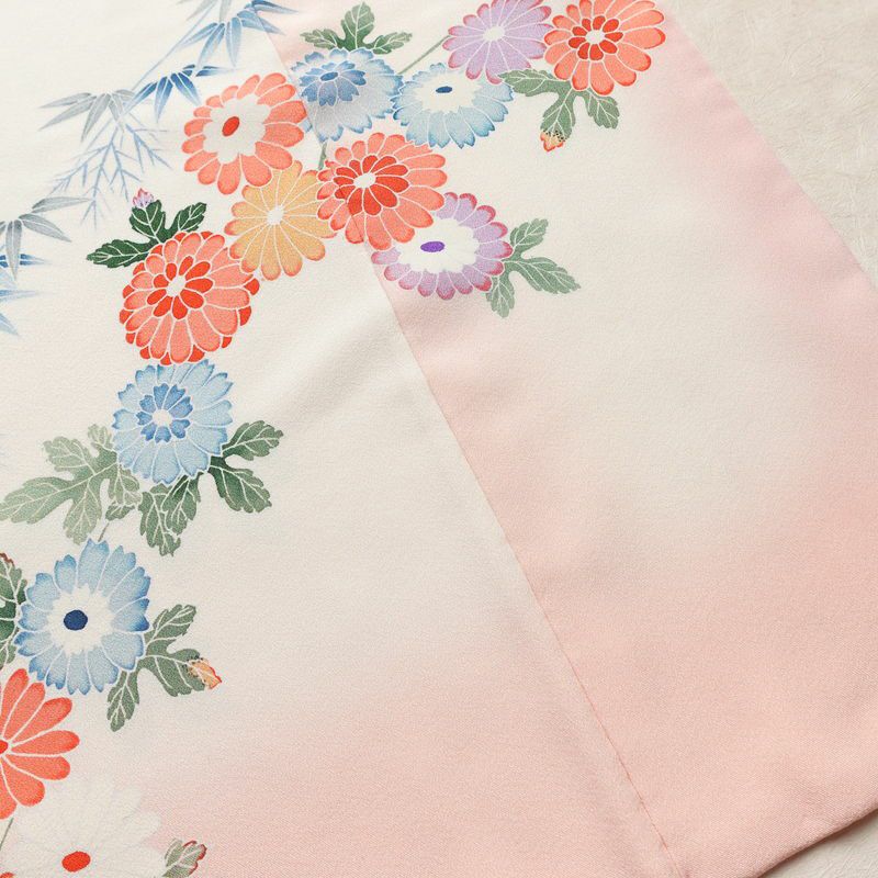 付け下げ 縮緬 一つ紋付き 伊達衿付き 正絹 花柄 袷仕立て 身丈160.5cm 裄丈65.5cm リサイクル着物 着物 入学式 七五三 フォーマル 菊 ピンク_画像20