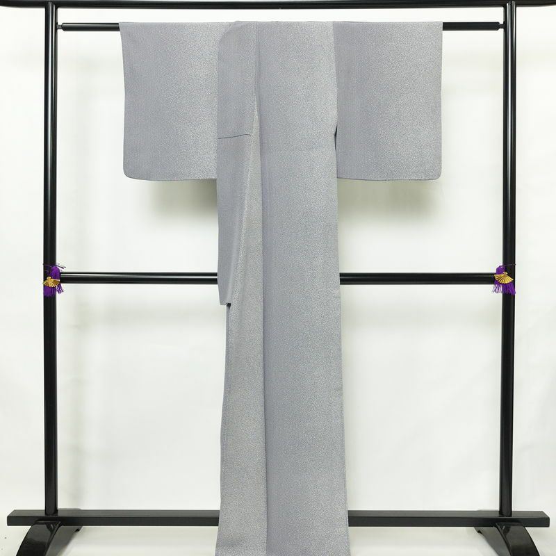 単衣 小紋 良品 縮緬 正絹 その他の柄 単衣仕立て 身丈163cm 裄丈64.5cm リサイクル着物 着物 青・紺_画像2