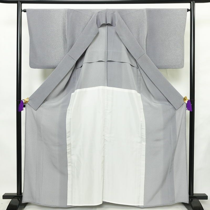 単衣 小紋 良品 縮緬 正絹 その他の柄 単衣仕立て 身丈163cm 裄丈64.5cm リサイクル着物 着物 青・紺_画像3