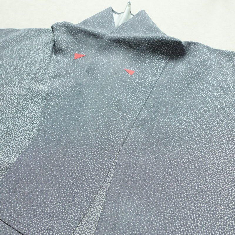 単衣 小紋 良品 縮緬 正絹 その他の柄 単衣仕立て 身丈163cm 裄丈64.5cm リサイクル着物 着物 青・紺_画像14