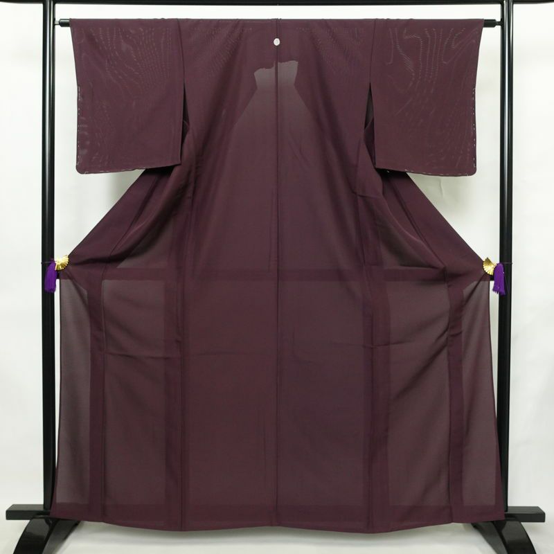 盛夏 色無地 絽 美品 しつけ糸付き 夏用 一つ紋付き 正絹 無地 単衣仕立て 身丈162cm 裄丈63cm リサイクル着物 着物 薄物 紫・藤色_画像1