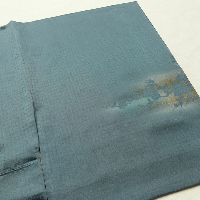 付け下げ 良品 綸子 正絹 人物・動物柄 袷仕立て 身丈154cm 裄丈65.5cm リサイクル着物 着物 箔 青・紺_画像15