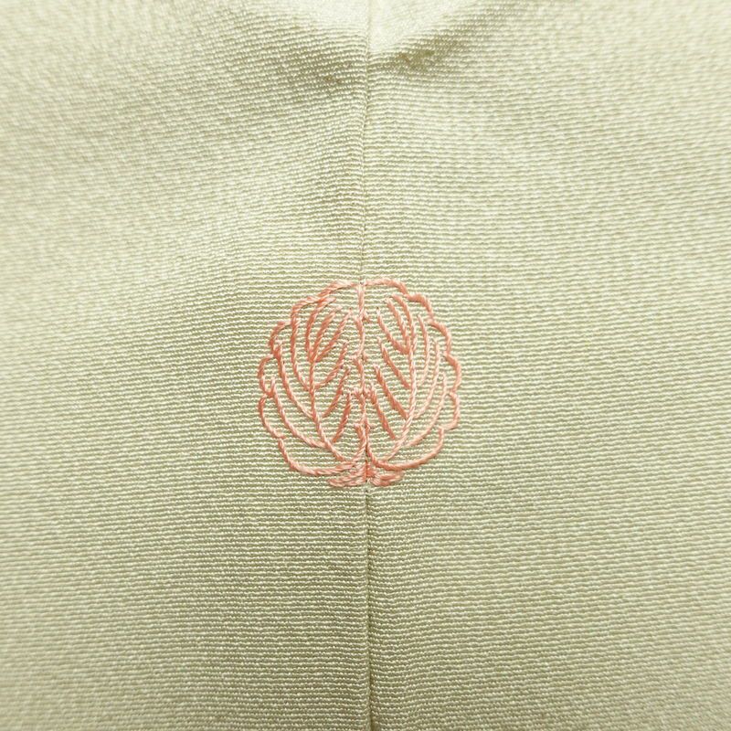 訪問着 良品 落款入り 縮緬 一つ紋付き 正絹 花柄 袷仕立て 身丈157.5cm 裄丈66.5cm リサイクル着物 着物 共八掛 入学式 卒業式 七五三 お宮参り フォーマル 緑・うぐいす色_画像13