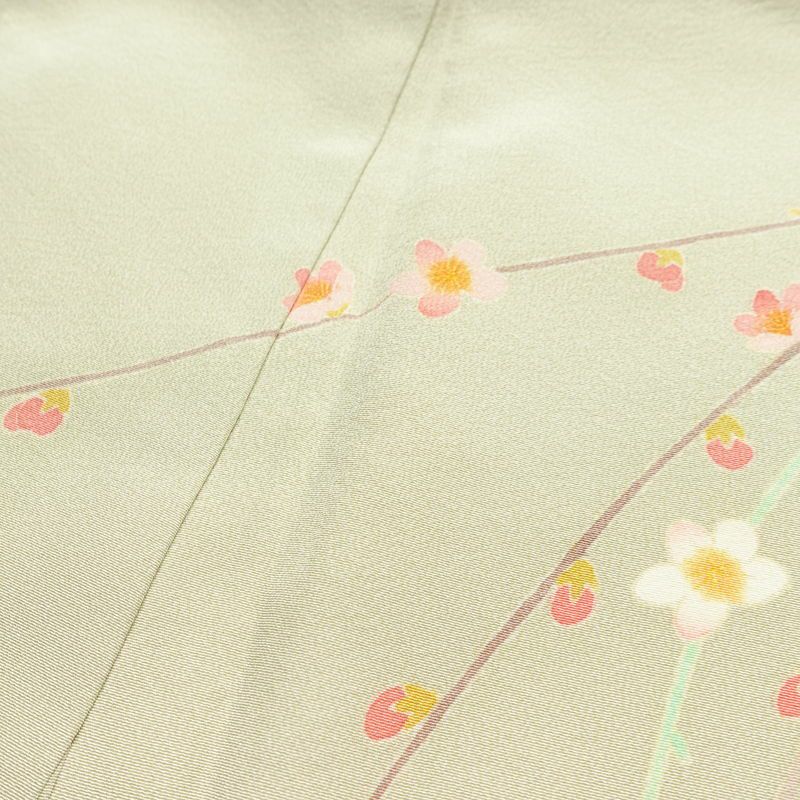 訪問着 良品 落款入り 縮緬 一つ紋付き 正絹 花柄 袷仕立て 身丈157.5cm 裄丈66.5cm リサイクル着物 着物 共八掛 入学式 卒業式 七五三 お宮参り フォーマル 緑・うぐいす色_画像19