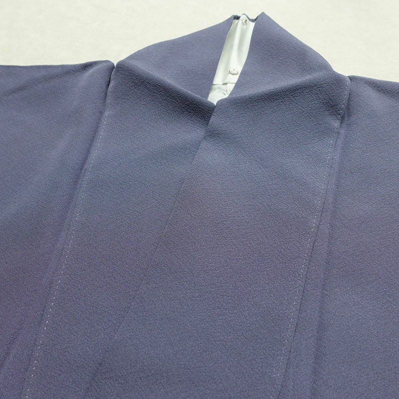 色無地 縮緬 一つ紋付き 正絹 無地 袷仕立て 身丈159cm 裄丈64.5cm リサイクル着物 着物 共八掛 お茶会 竜胆色 紫・藤色_画像15