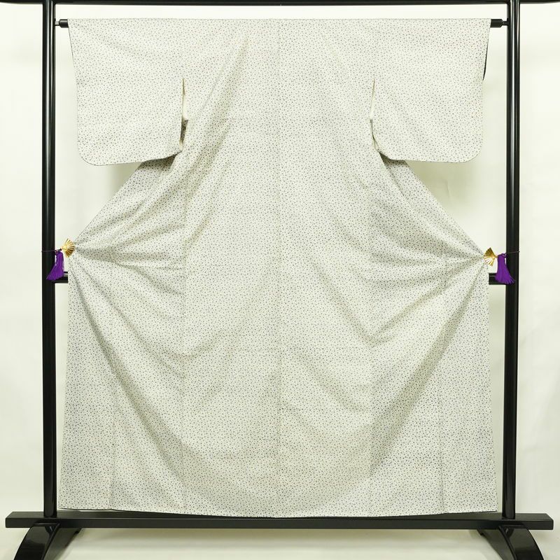 小紋 良品 総柄 正絹 花柄 袷仕立て 身丈157.5cm 裄丈63cm リサイクル着物 着物 白_画像1