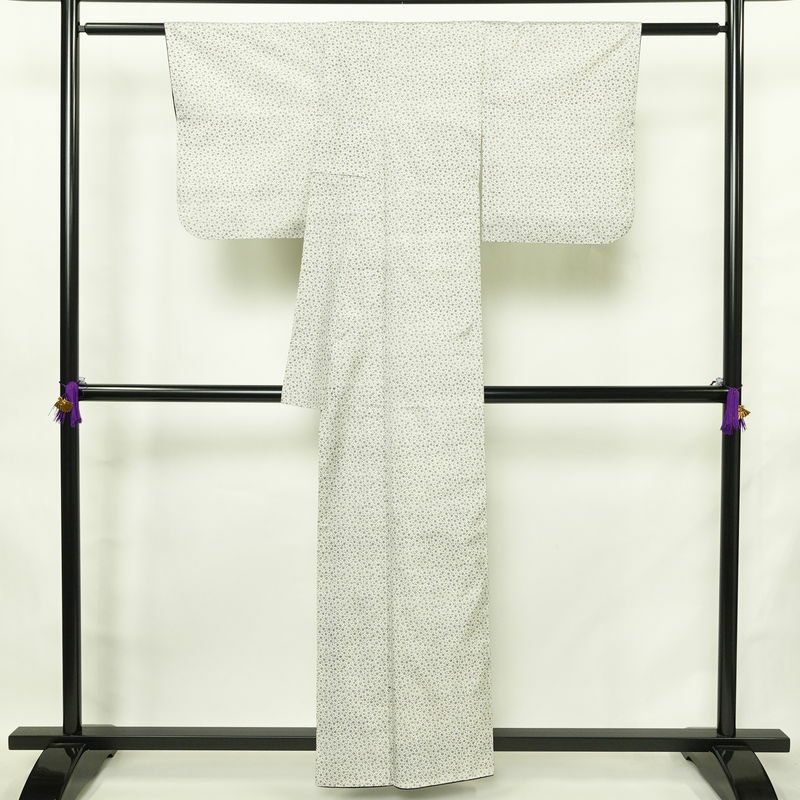 小紋 良品 総柄 正絹 花柄 袷仕立て 身丈157.5cm 裄丈63cm リサイクル着物 着物 白_画像2